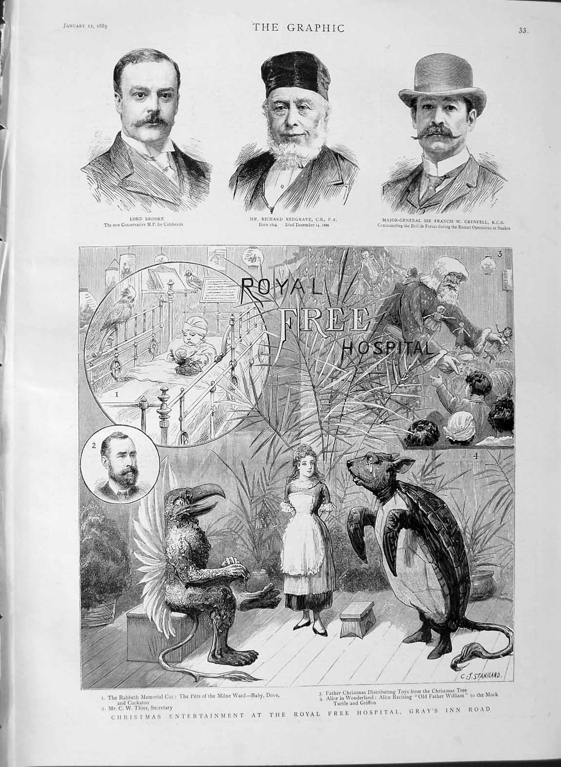 Old Antique Print 1889 Hospital Gray'S Inn Christmas Lord Brooke Redgrave 19th
