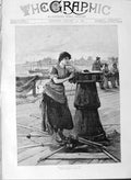 Original Old Antique Print 1889 Frank Cox Fine Art Lady Waiting Pier Jack Sea