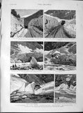 Old Antique Print 1889 Avalanches Zuge Davos-Platz Engadine Switzerland 19th