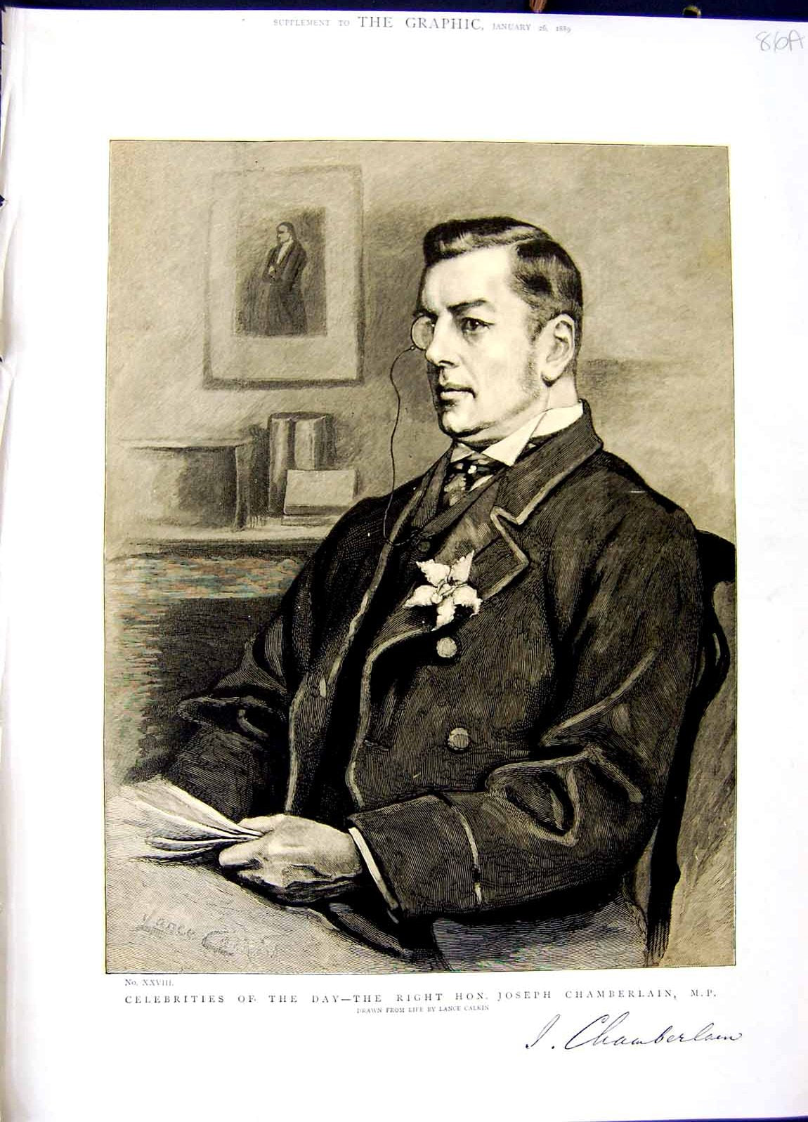 Original Old Antique Print 1889 Portrait Right Hon. Joseph Chamberlain M.P 0