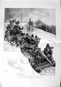 Old Antique Print 1889 War Artillery Winter Field-Gun Sleigh Canada Army 0 19th