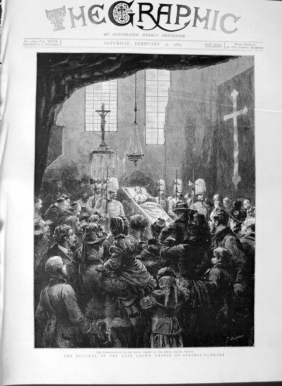 Original Old Antique Print 1889 Funeral Crown Prince Austria-Hungary Bu 19th