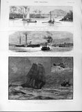 Old Antique Print 1889 Dungeness Nerid Killochan Ships Beachy Head Largo 19th