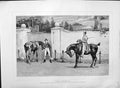 Antique Old Print 1889 Dollman Art Men Horses House Gate Flowers Birthday 19th