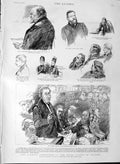 Original Old Antique Print 1889 Parnell Commission Royal Courts Justice Russell