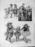 Original Old Antique Print 1889 Children Pantomimes Costumes Dancing Victorian
