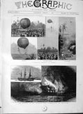 Original Old Antique Print 1889 Fire Training Ship Cumberland Clyde Balloon 19th