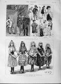 Old Antique Print 1889 Children Pantomimes Cinderella Fancy Dress Princes 19th