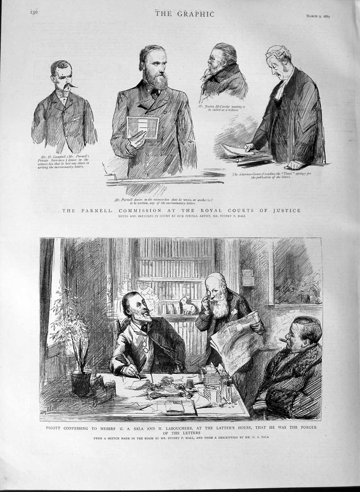 Old Antique Print 1889 Parnell Commission Courts Justice Labouchere Hall 19th