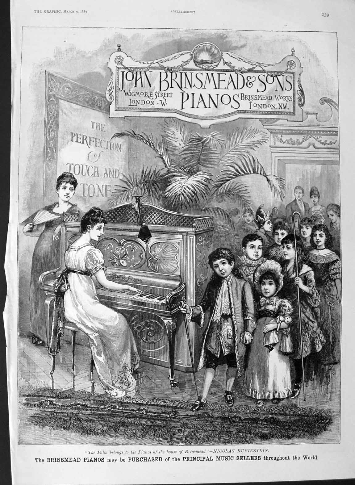 Original Old Antique Print 1889 Advertisement John Brinsmead Sons Pianos London