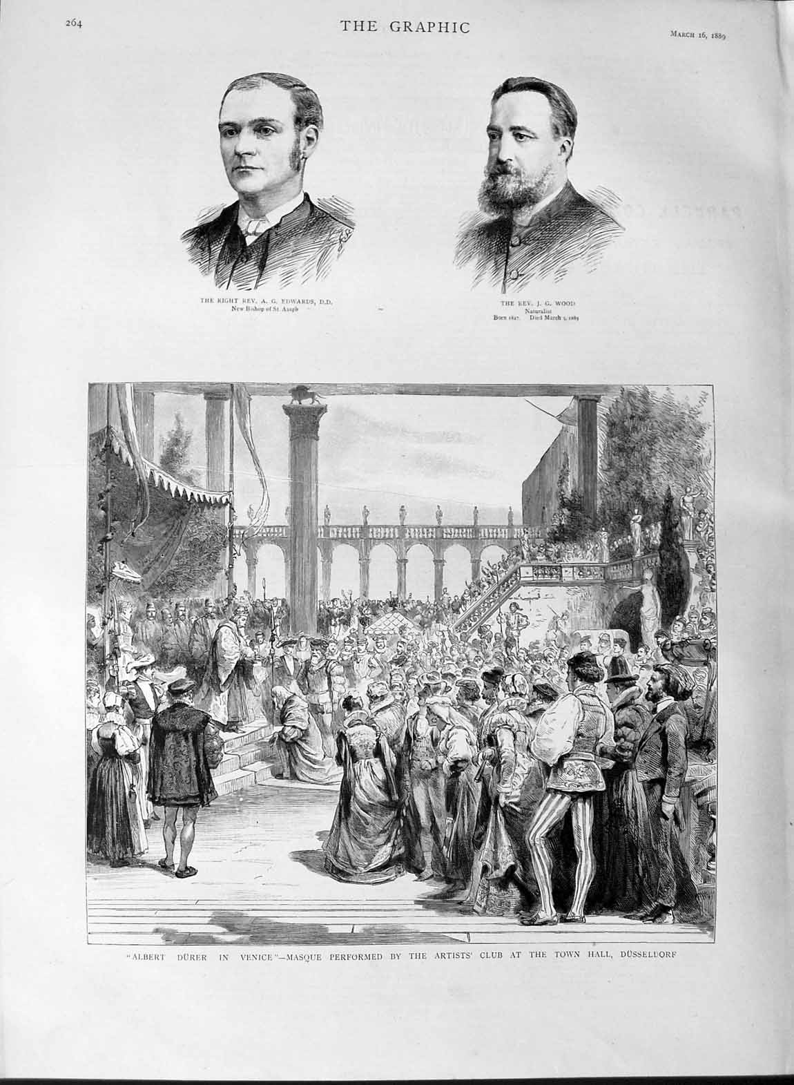 Original Old Antique Print 1889 Albert Durer Masque Dusseldorf Edwards Wood