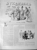 Original Old Antique Print 1889 Story Theatre Strangers In The House Ladies