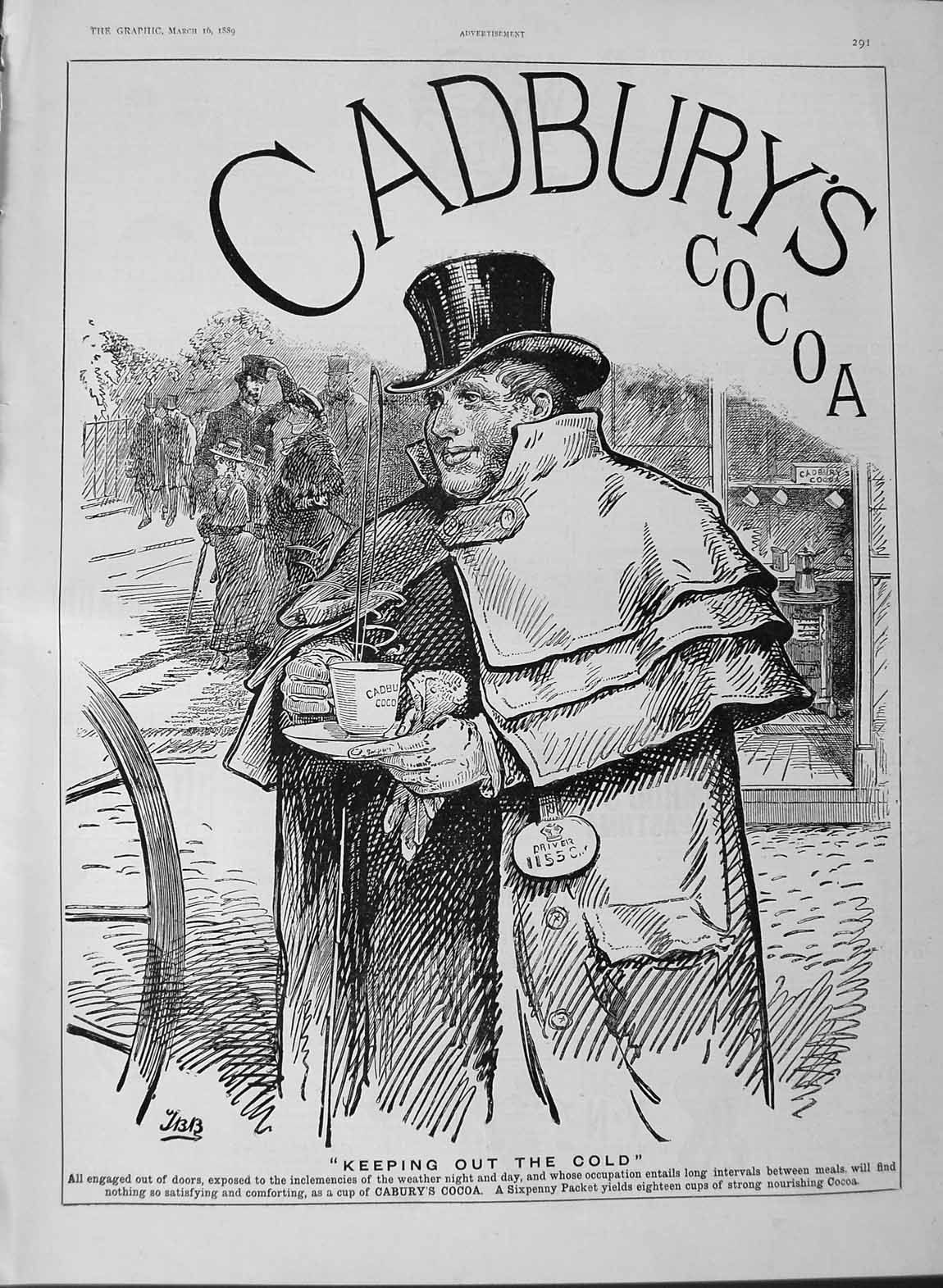Original Old Antique Print 1889 Advertisement Cadbury'S Cocoa Drink Victorian