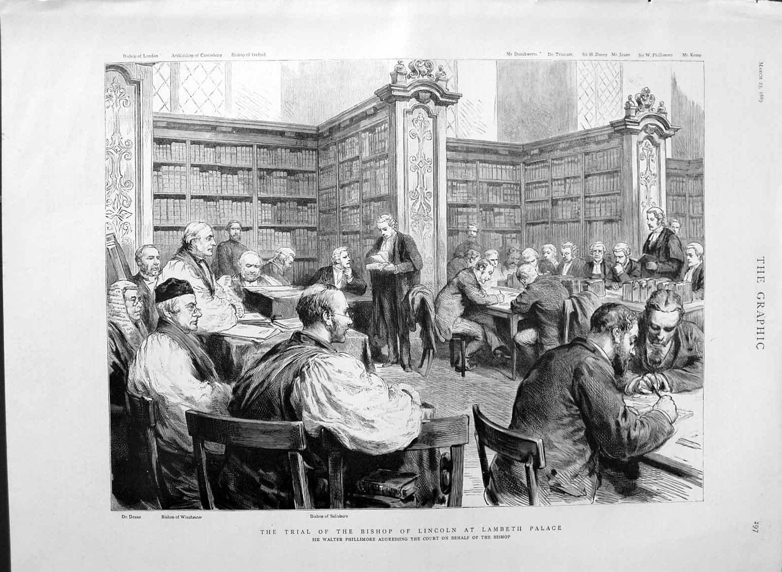 Old Antique Print 1889 Trial Bishop Lincoln Lambeth Palac Salisbury Deane 19th
