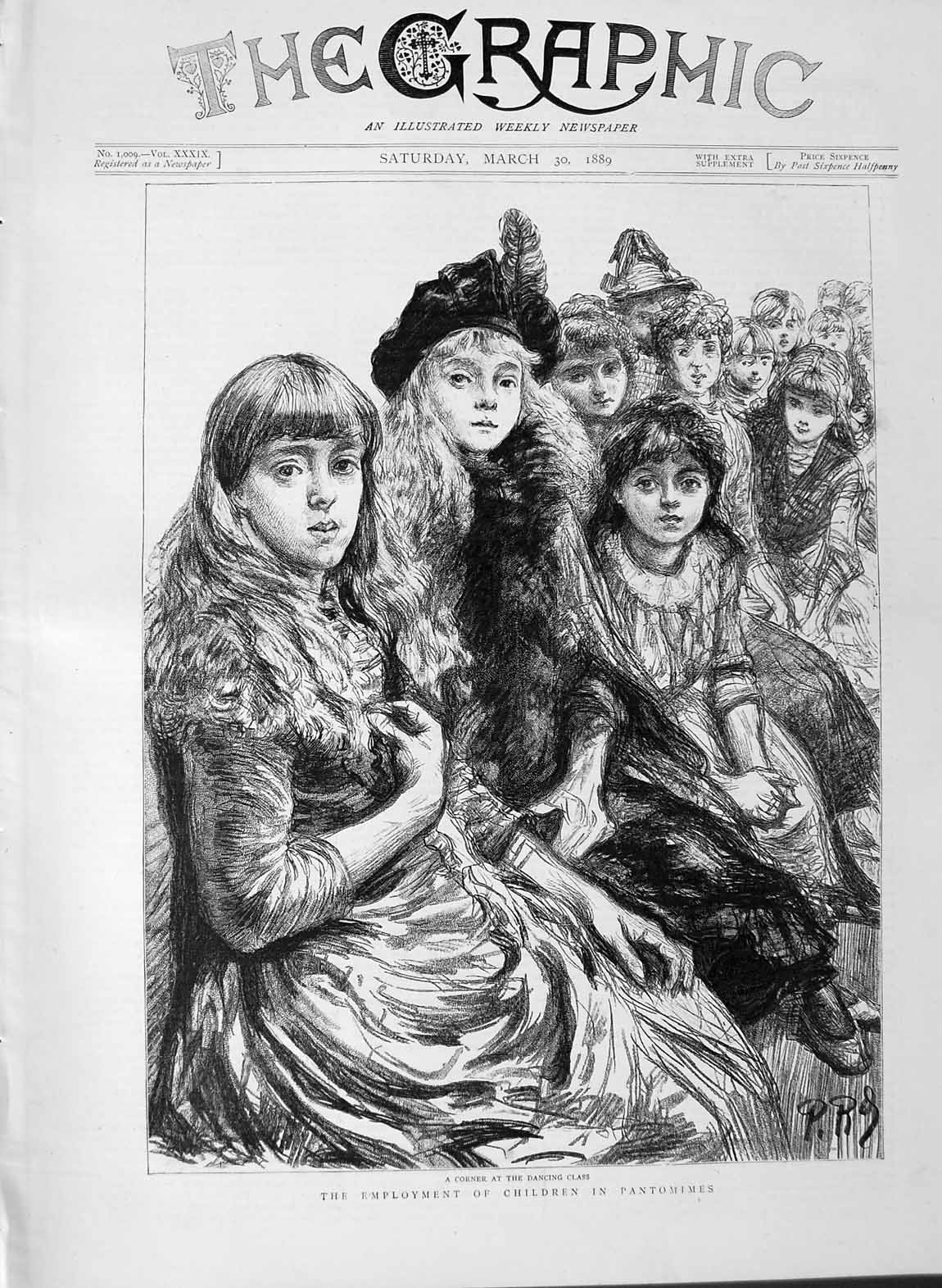 Original Old Antique Print 1889 Children Pantomimes Dancing Class Girls 19th