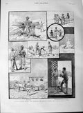 Original Old Antique Print 1889 Field Firing Beloochis Duke Connaught Ambulance