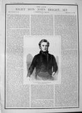 Original Old Antique Print 1889 Portrait Mr John Bright Statesman Ash Rochdale