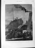 Old Antique Print 1889 Ships Collision Channel Comtesse Flandre Henriette 19th