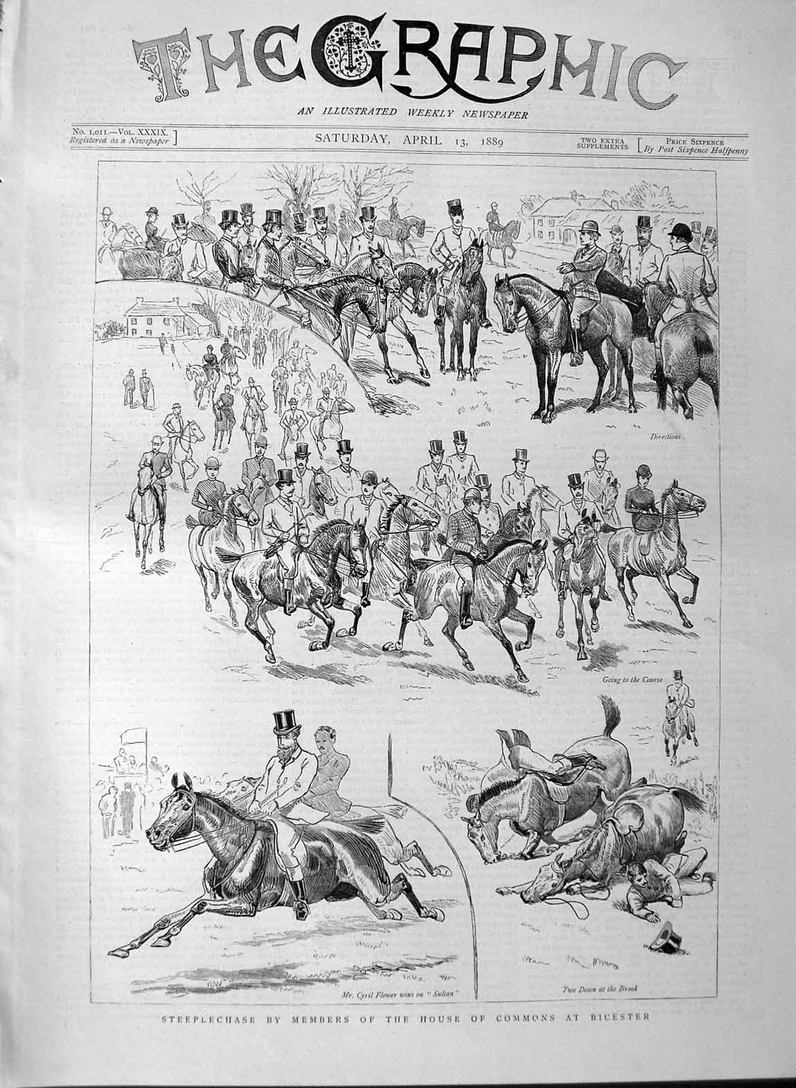 Old Antique Print 1889 Steeplechase Horses Members House Commons Bicester 19th