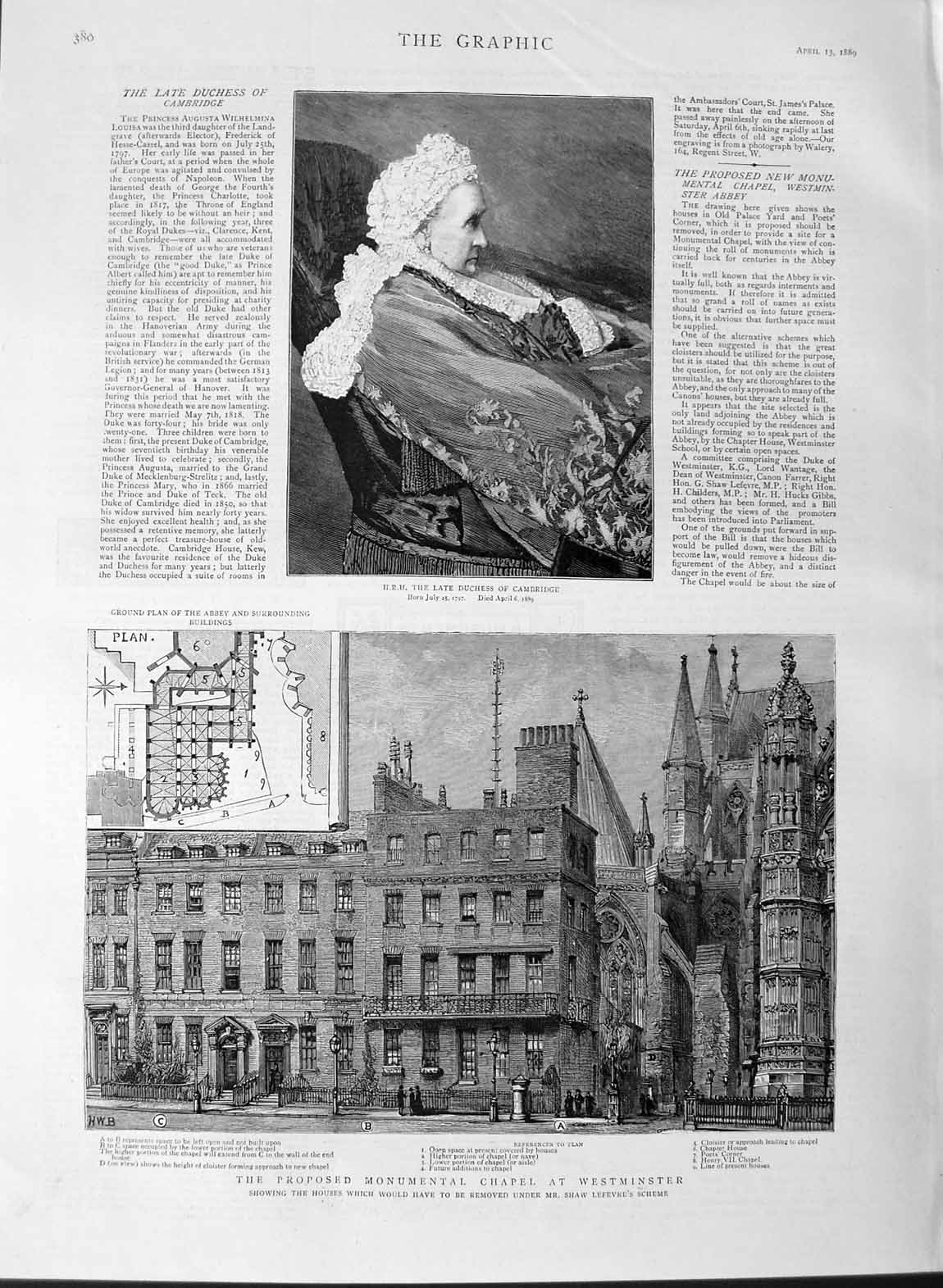 Old Antique Print 1889 Duchess Cambridge Chapel Westminster Shaw Lefevre 19th