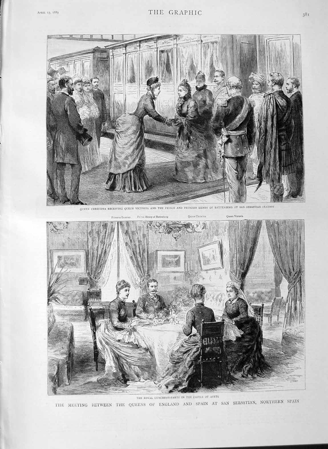 Old Antique Print 1889 Queen England Spain Sebastian Victoria Battenberg 19th