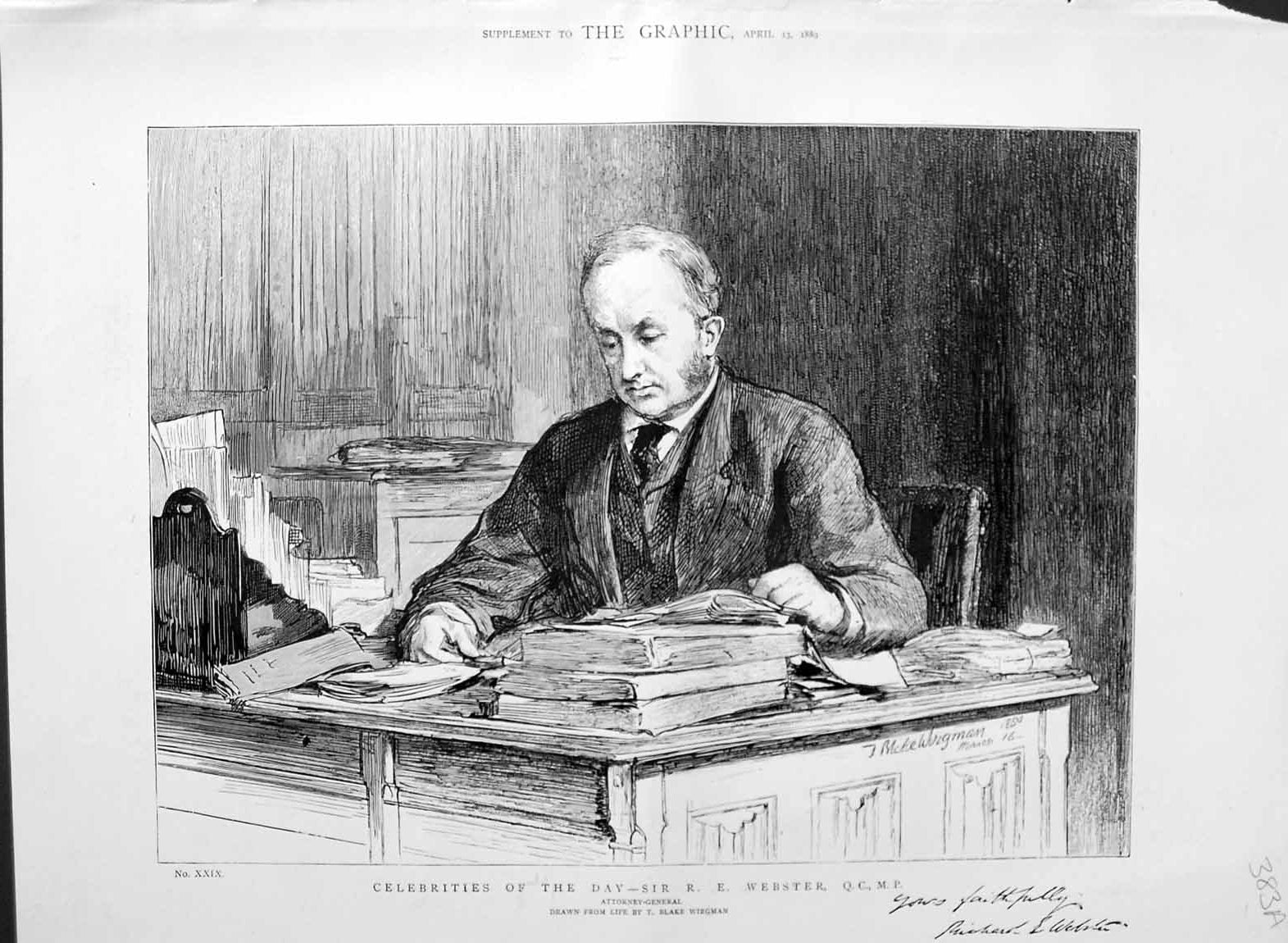 Original Old Antique Print 1889 Portrait Attorney-General Sir Richard Webster