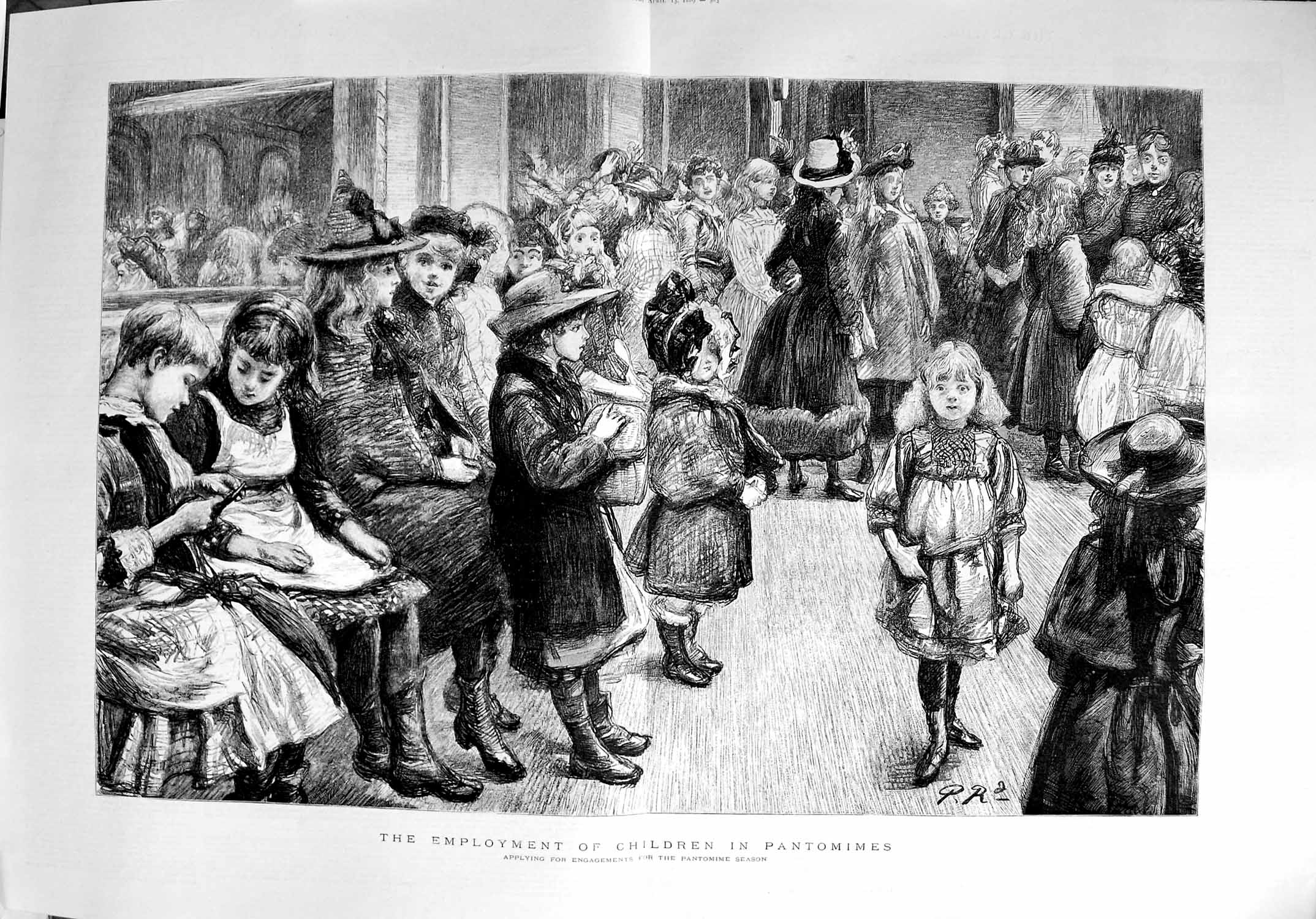 Original Old Antique Print 1889 Scene Employment Children Christmas Pantomimes