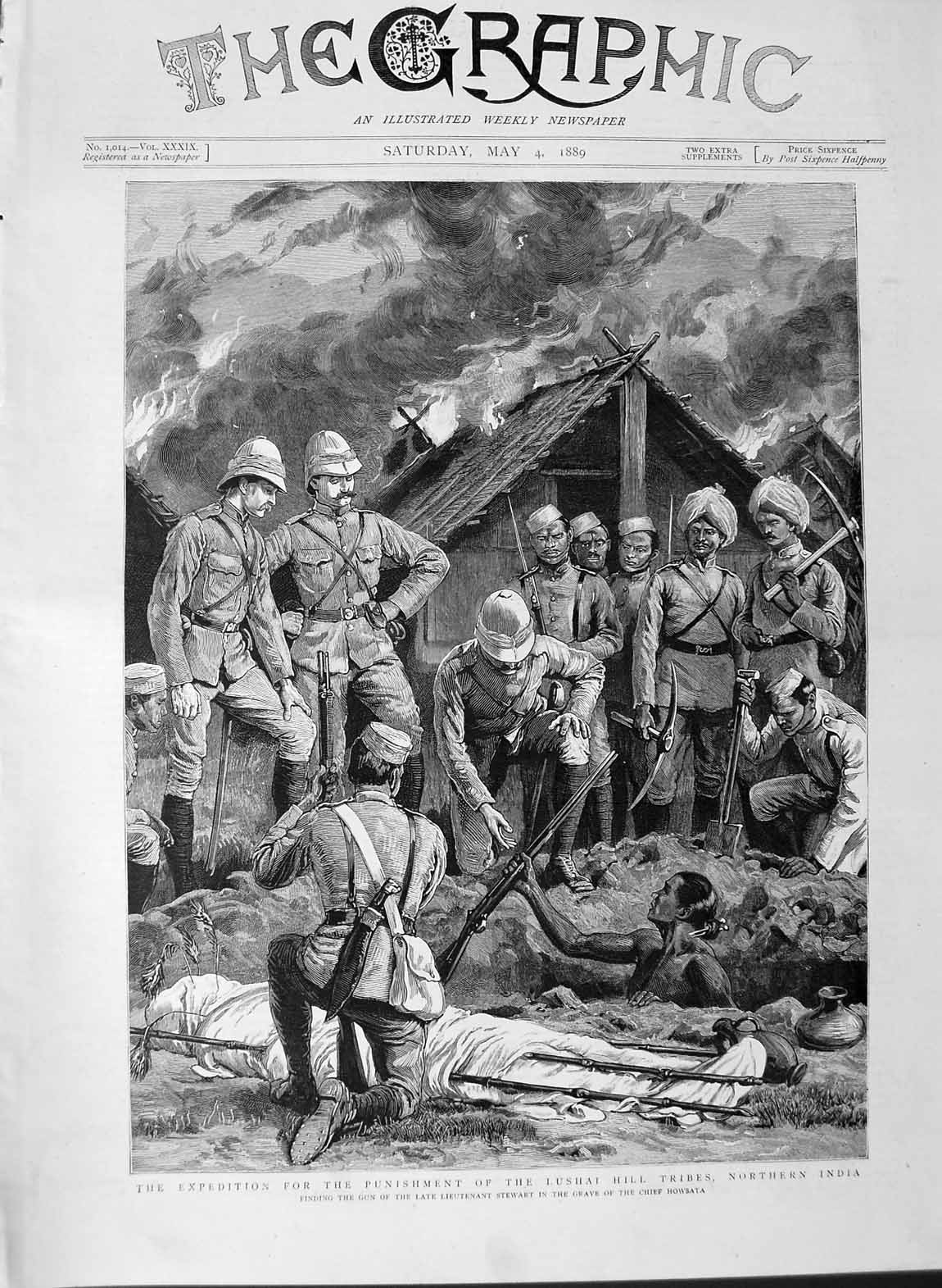 Old Antique Print 1889 India Lushai Tribes Grace Chief Howsata Stwart War 19th