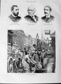 Old Antique Print 1889 London County Council Strand Bright Ouseley Bart 19th