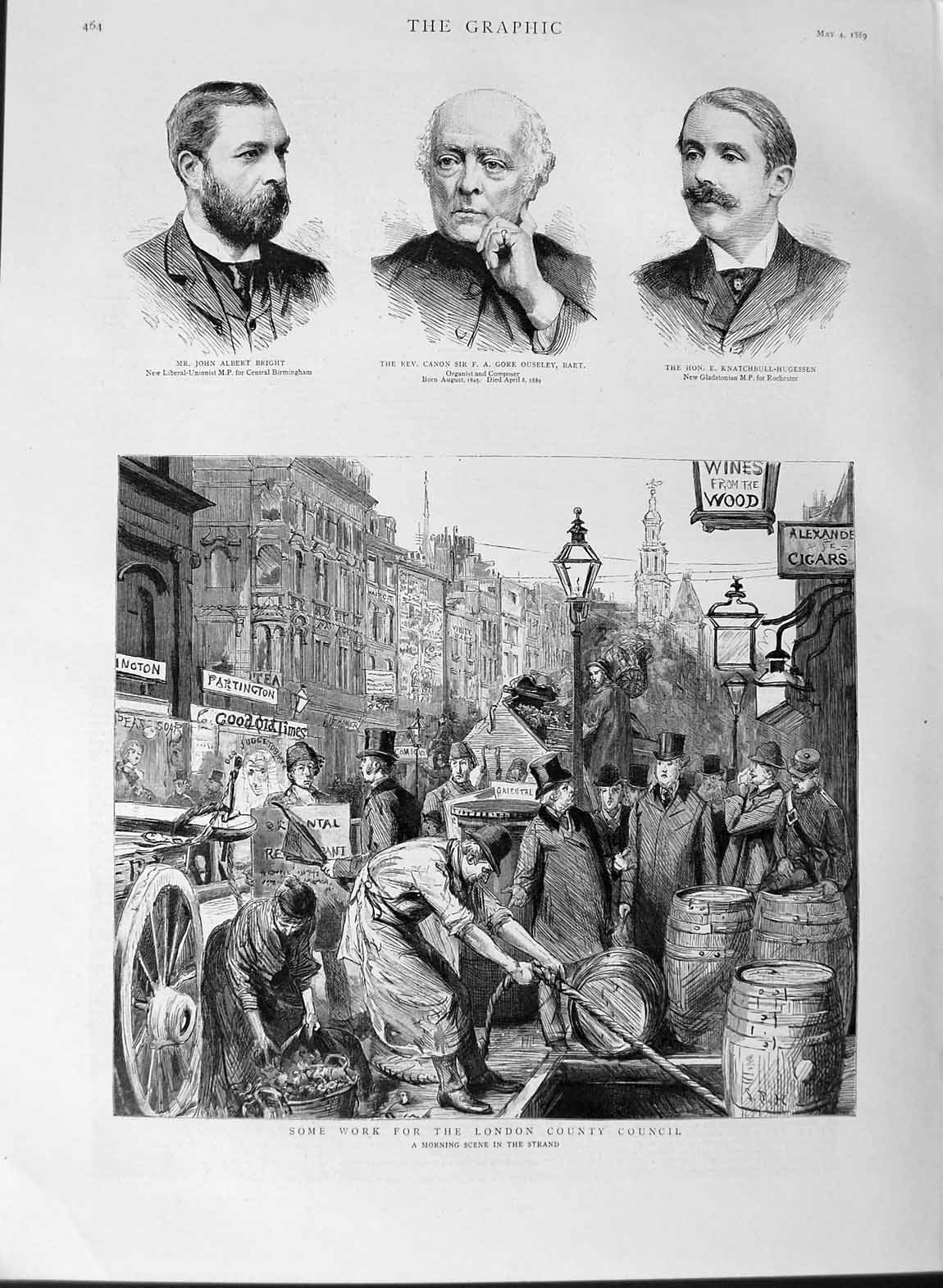 Old Antique Print 1889 London County Council Strand Bright Ouseley Bart 19th