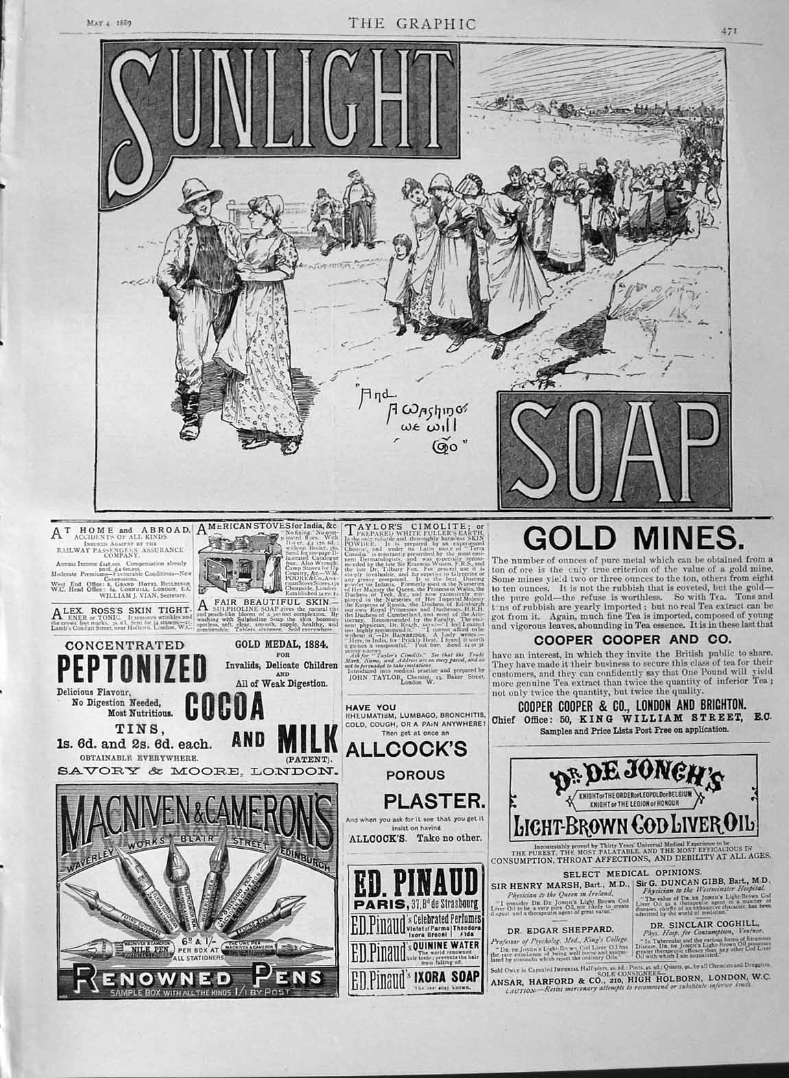 Old Antique Print 1889 Advertisement Sunlight Soap Macniven Cameron Pens 19th