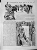 Original Old Antique Print 1889 Art Painting School Royal Academy Ladies Class