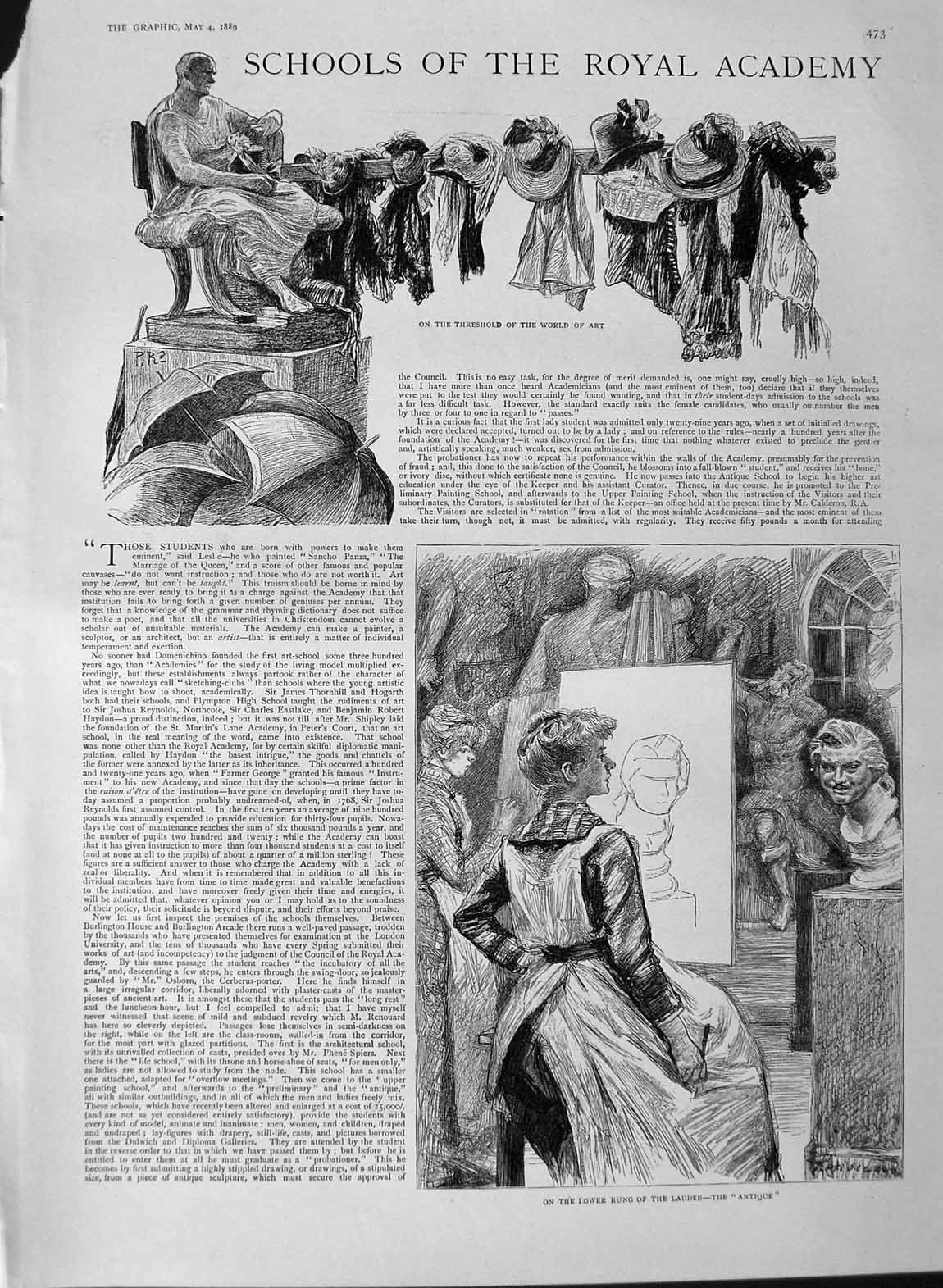 Original Old Antique Print 1889 Art Painting School Royal Academy Ladies Class