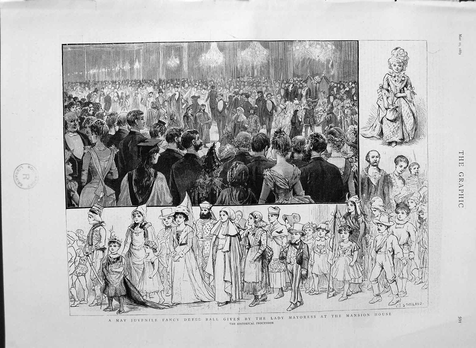 Old Antique Print 1889 Children Fancy Dress Ball Mansion House Mayoress 19th