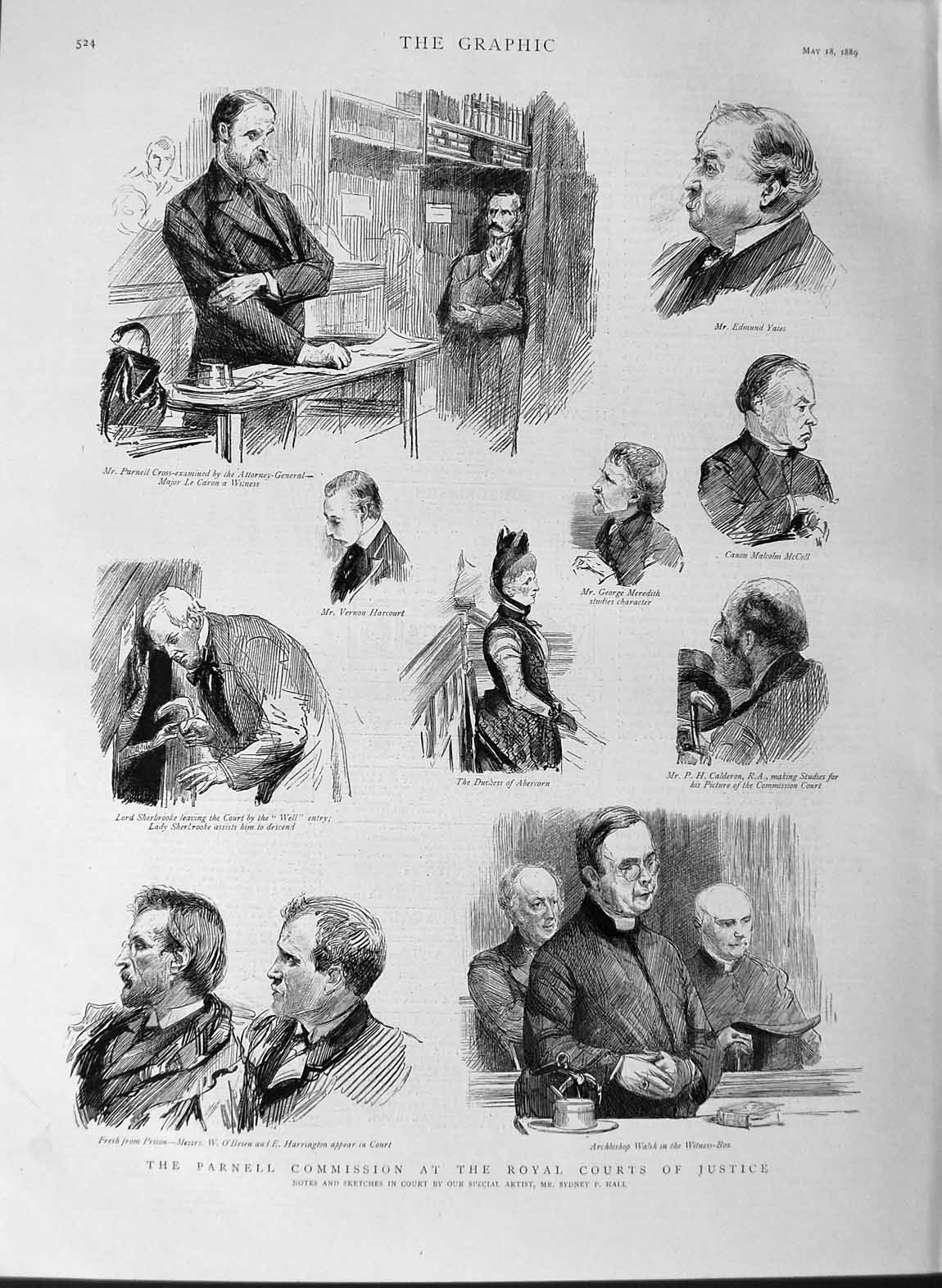 Original Old Antique Print 1889 Parnell Comission Royal Courts Justice Harcourt