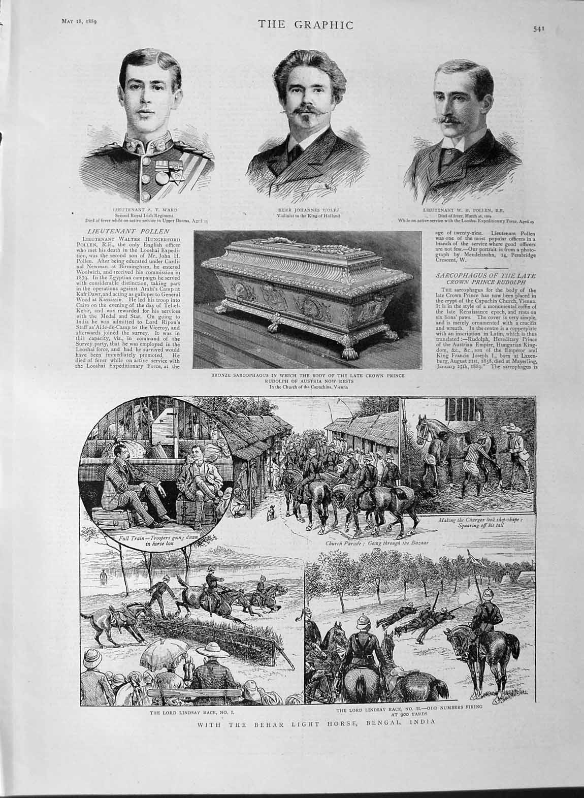 Old Antique Print 1889 Behar Light Horse Bengal India Ward Wolfz Pollen 19th
