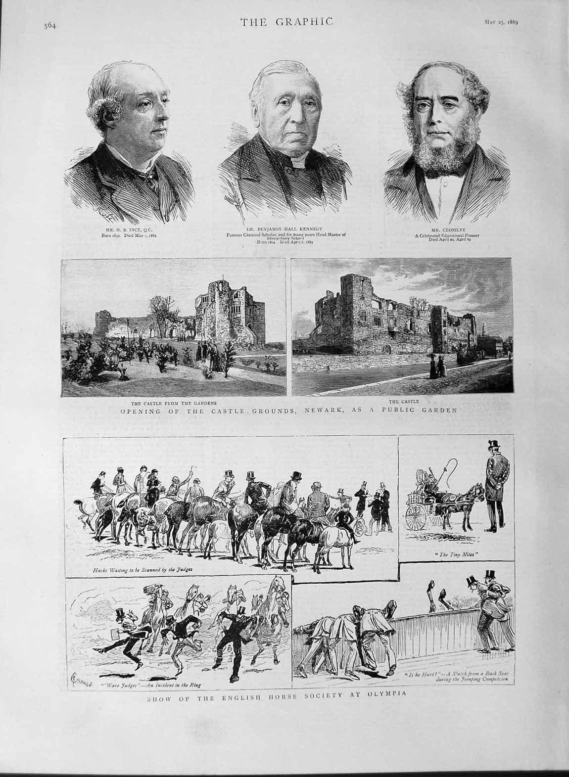 Old Antique Print 1889 Horse Show Olympia Castle Newark Ince Kennedy Men 19th