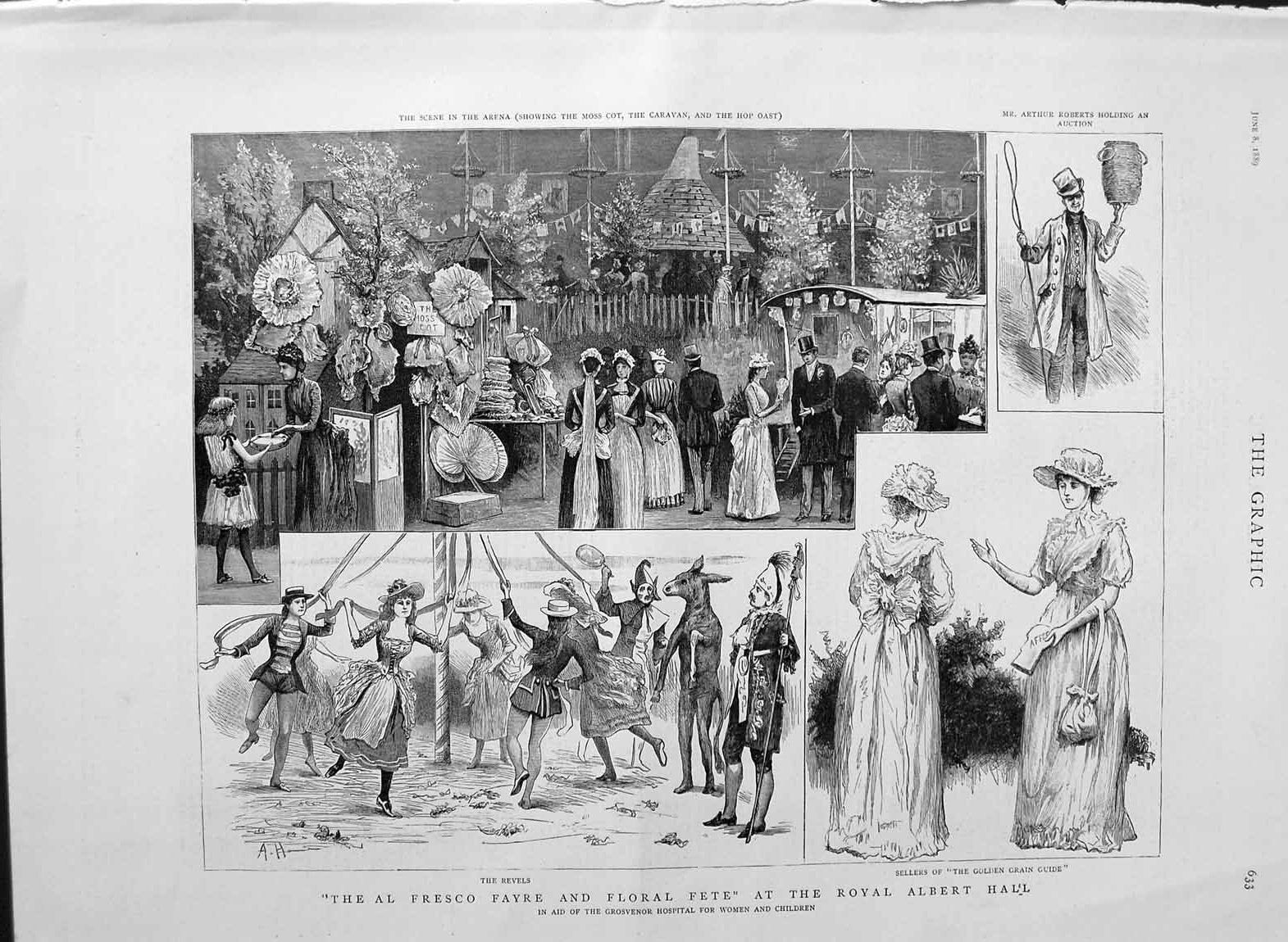 Original Old Antique Print 1889 Fayre Floral Fete Royal Albert Hall Grosvenor