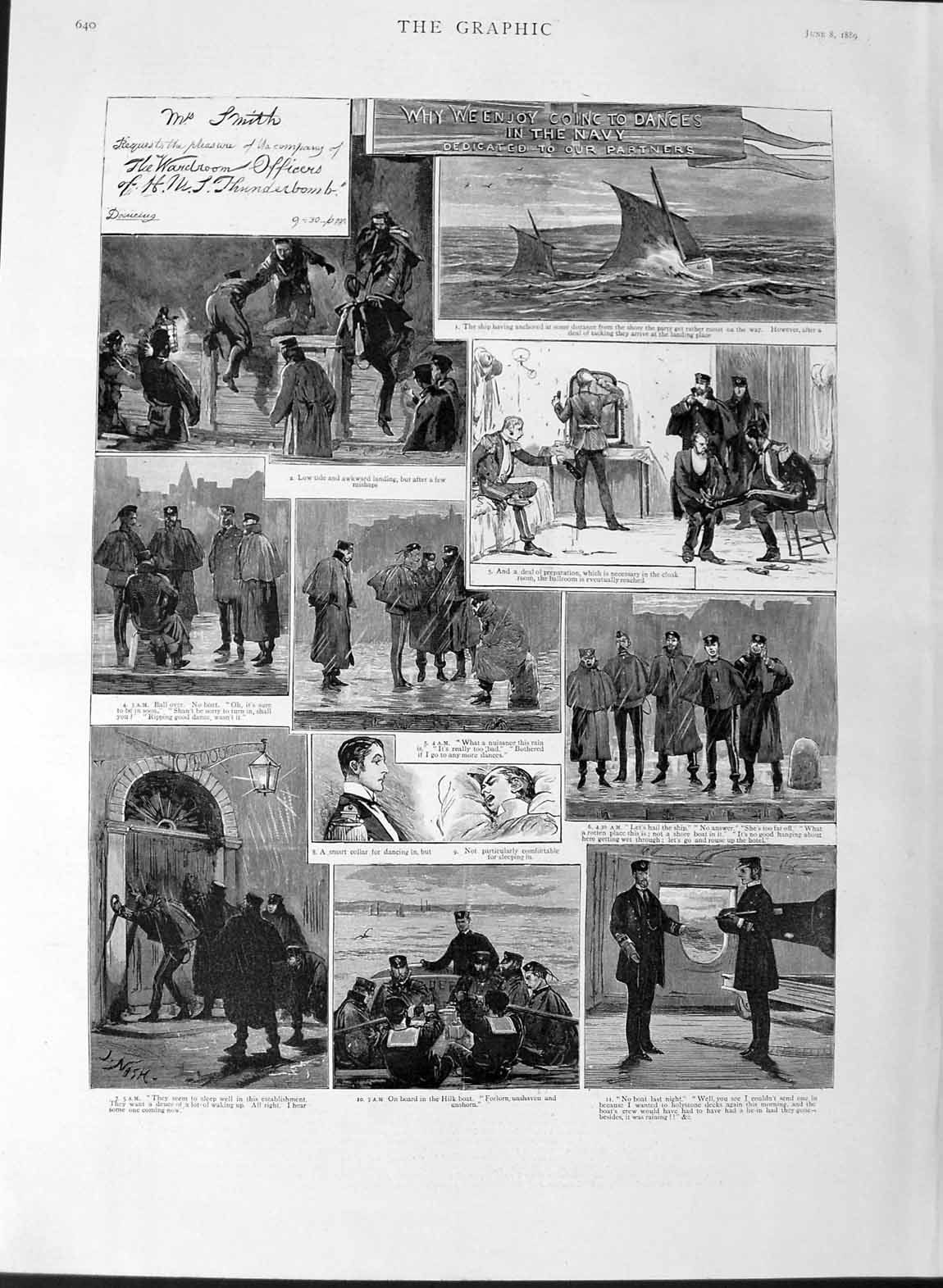 Original Old Antique Print 1889 Illustration Story Police Navy Sailors Sm 19th