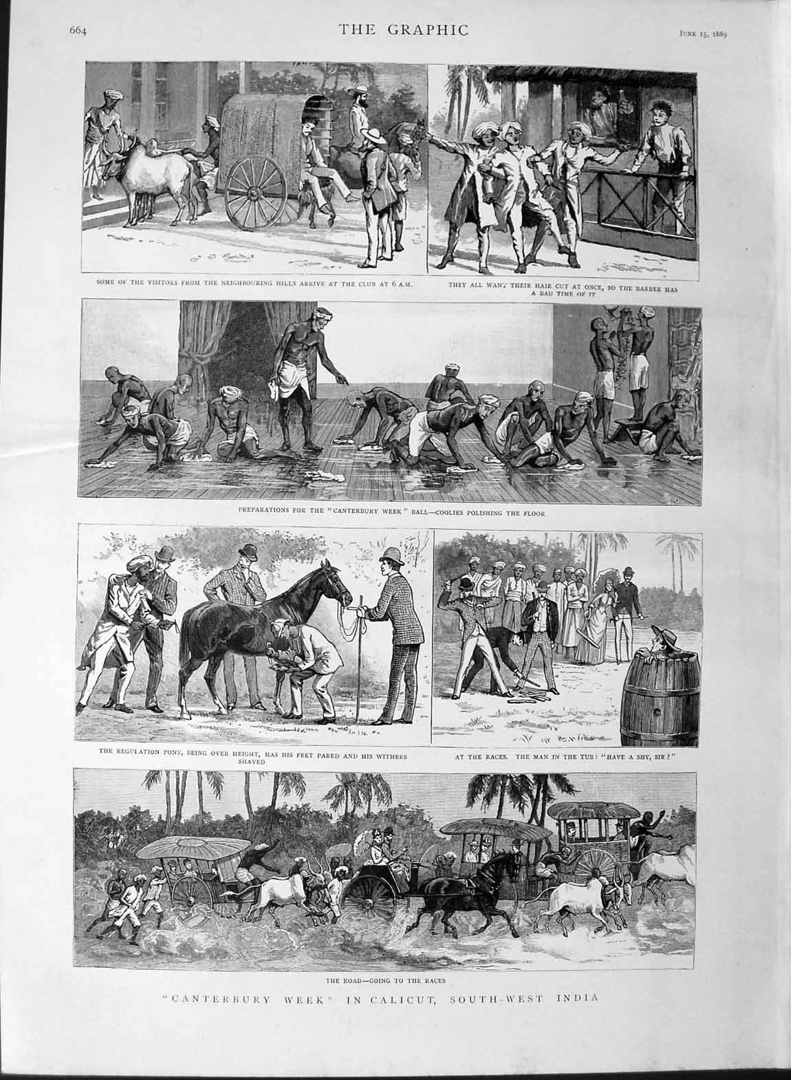 Old Antique Print 1889 Canterbury Week Calicut India Horse Racing Sport 19th