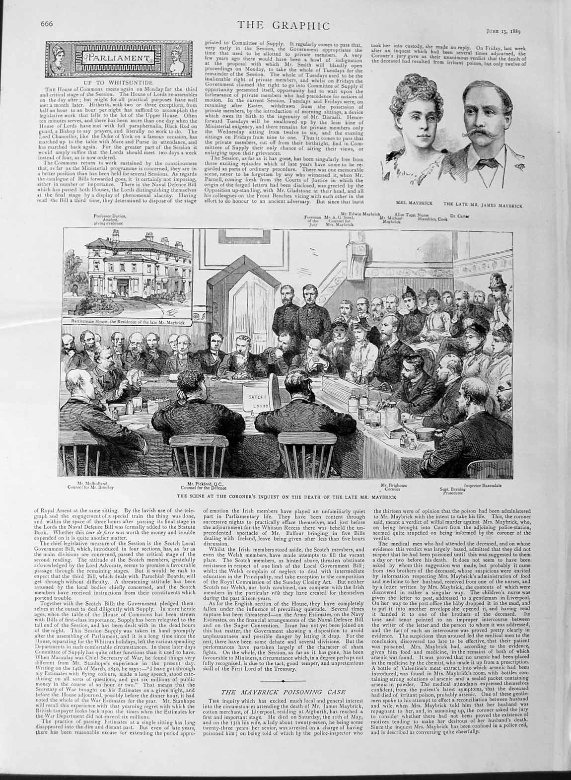 Original Old Antique Print 1889 Coroners Inquest Maybrick Pickford Ba Victorian