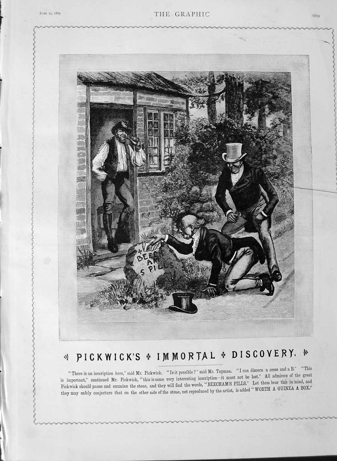 Old Antique Print 1889 Advertisement Pickwicks Discovery Beechams Pills 19th