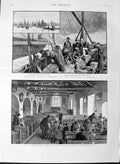 Original Old Antique Print 1889 Ireland Fishing Boats Berehaven Grasmere Church