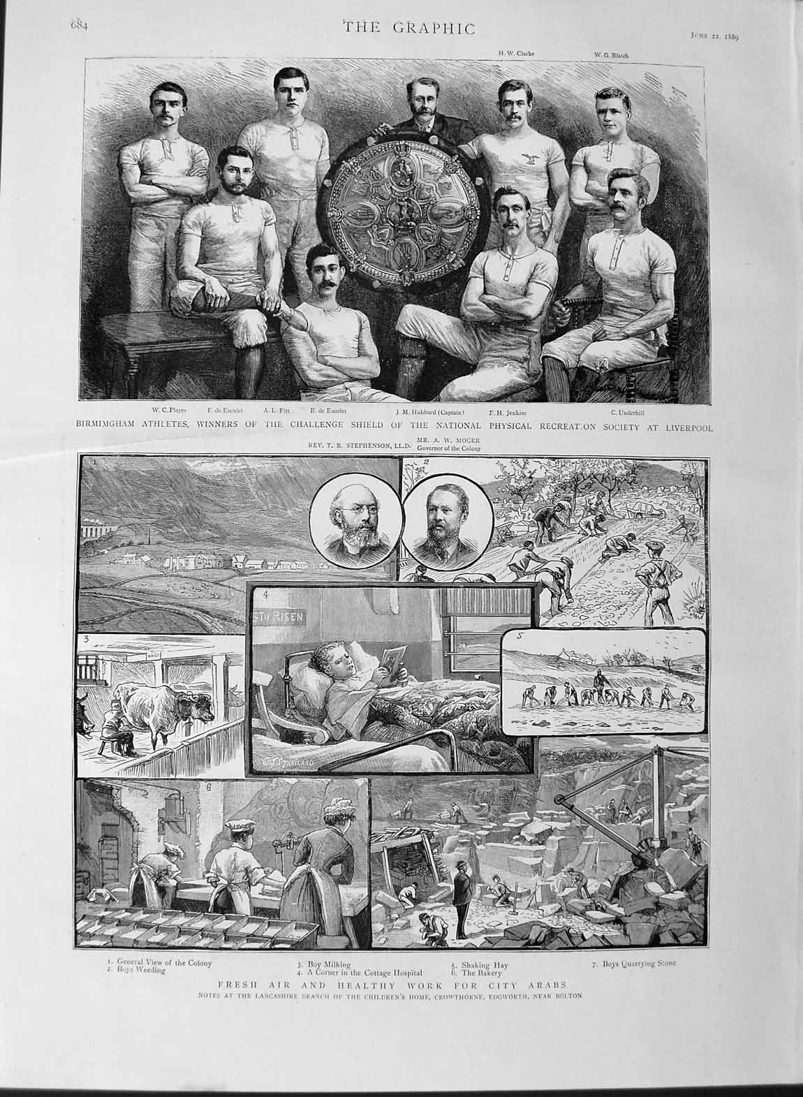 Original Old Antique Print 1889 Birmingham Athletes Liverpool Crowthorne Bolton
