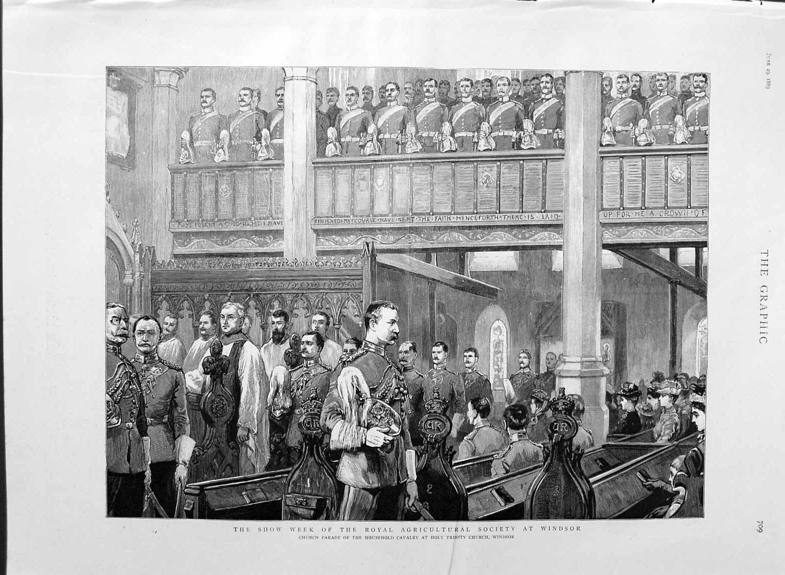 Original Old Antique Print 1889 Church Holy Trinity Windsor HousehCavalry 19th
