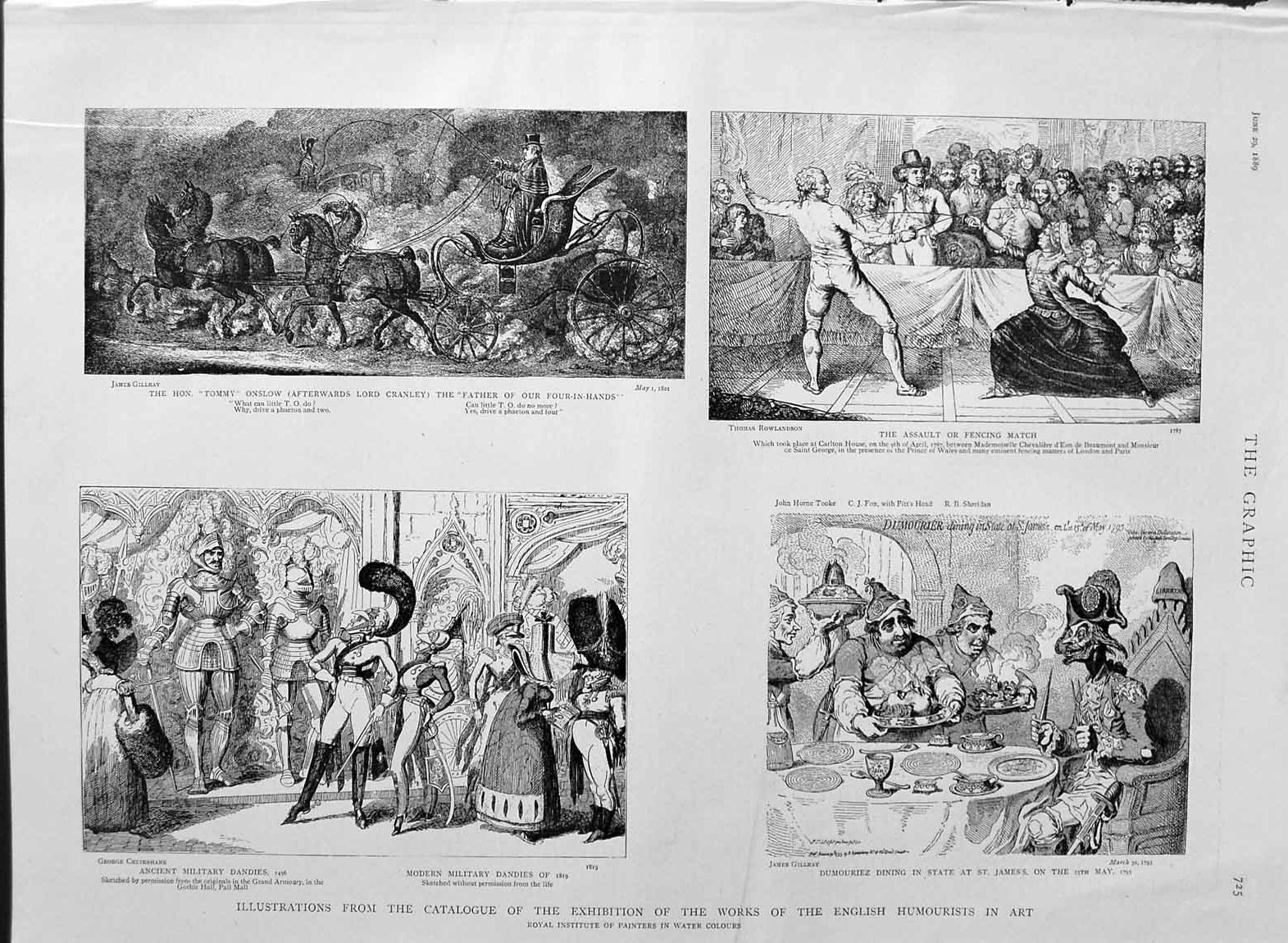 Old Antique Print 1889 Military Dandies Tommy Onslow English Humourists 19th