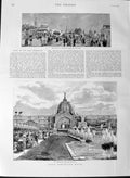Original Old Antique Print 1889 Paris Exhibition Dome Fountains Place Invalides