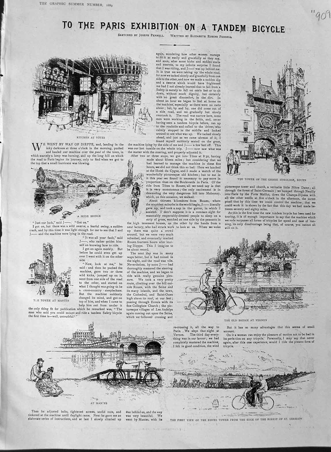 Old Antique Print 1889 Paris Exhibition Tandem Bicycle Vernon Rouen Totes 19th