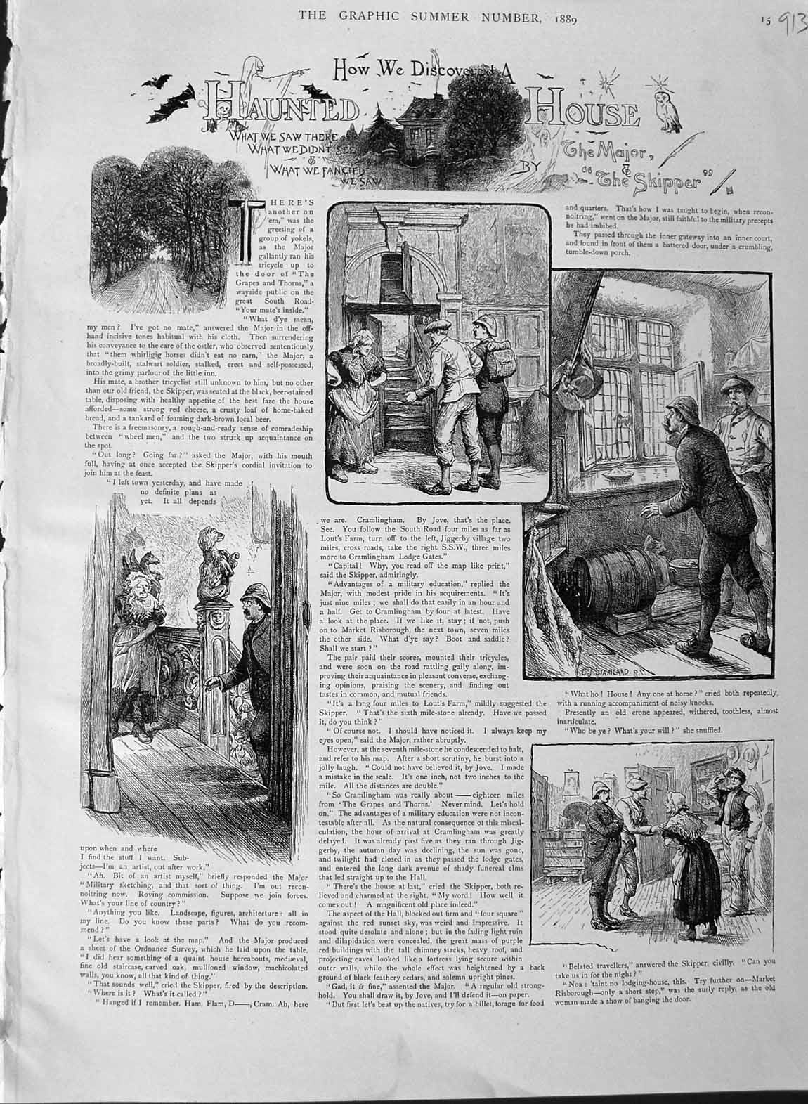 Original Old Antique Print 1889 Illustration Story Haunted House Staniland 19th