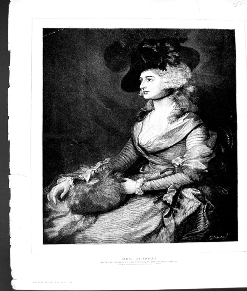 Original Old Antique Print 1889 Portrait Mrs Siddons Gainsborough Gallery 19th